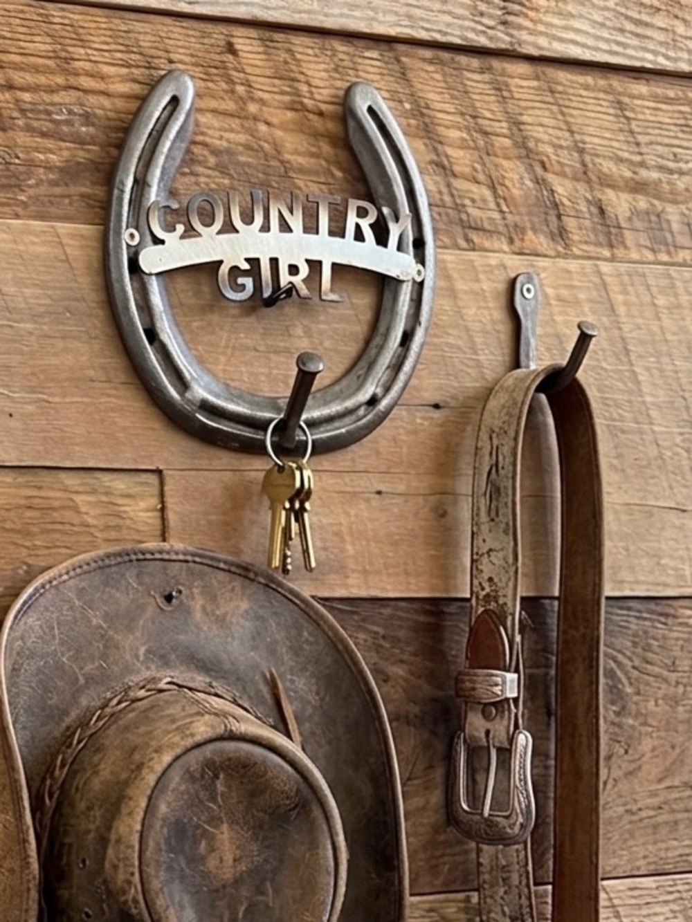 Handcrafted Country Girl Horseshoe Hook Western Metal Wall Decor Railroad Spike!